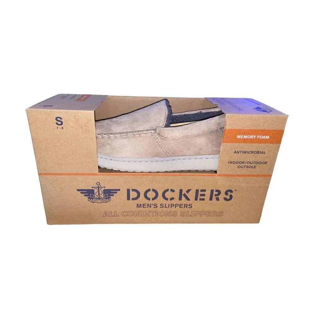 NEW MENS DOCKERS ALL CONDITION INDOOR/OUTDOOR MEMORY FOAM SLIPPER SMALL 7-8 TAN